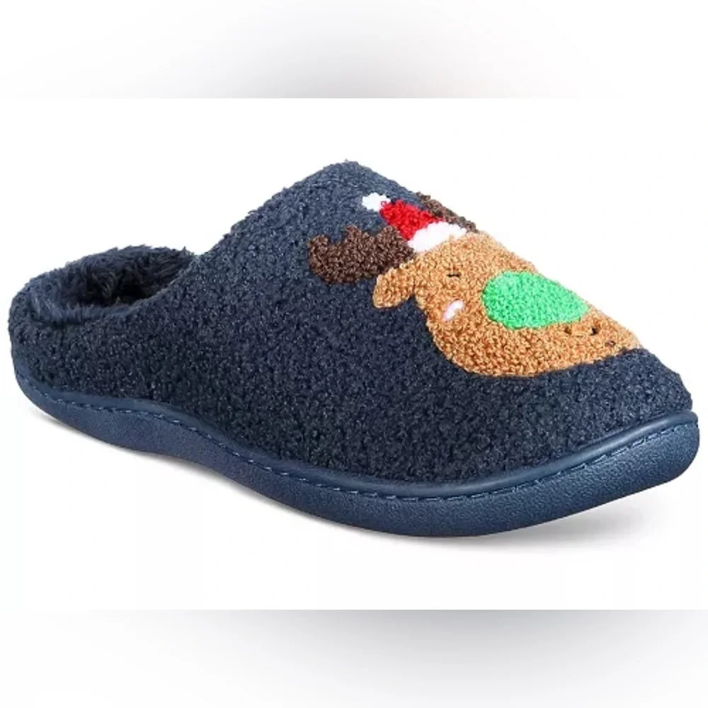 FAMILY PAJAMAS Big Kid's Reindeer Closed-Toe Slippers Size 2-3 Navy